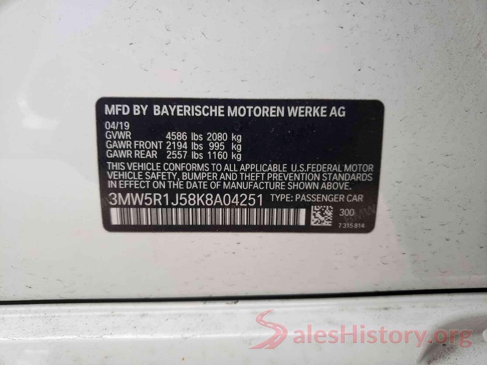 3MW5R1J58K8A04251 2019 BMW 3 SERIES