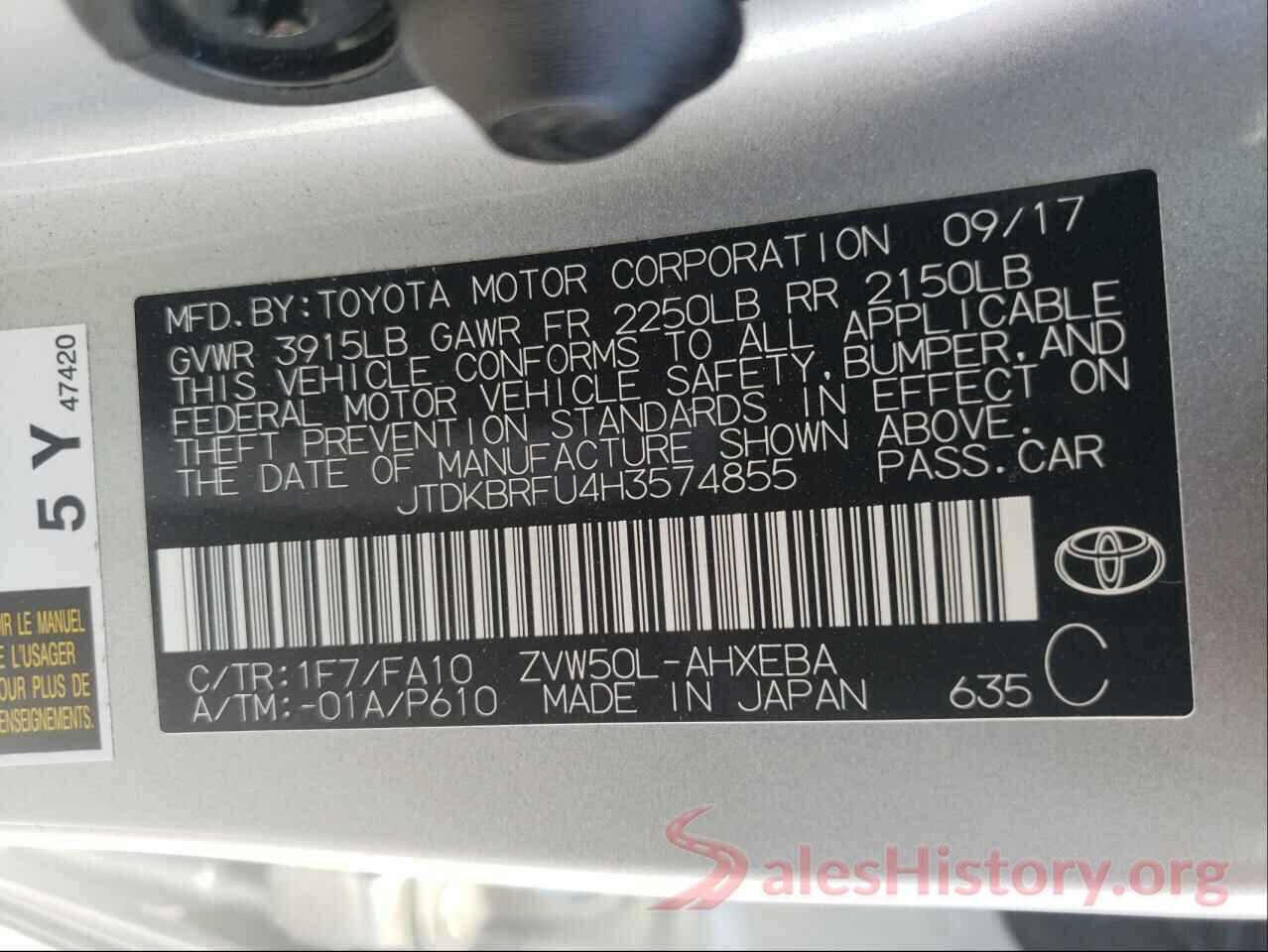 JTDKBRFU4H3574855 2017 TOYOTA PRIUS