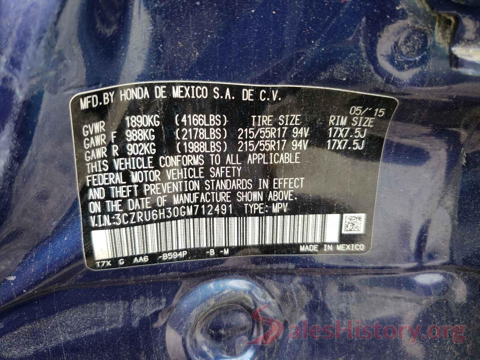 3CZRU6H30GM712491 2016 HONDA HR-V