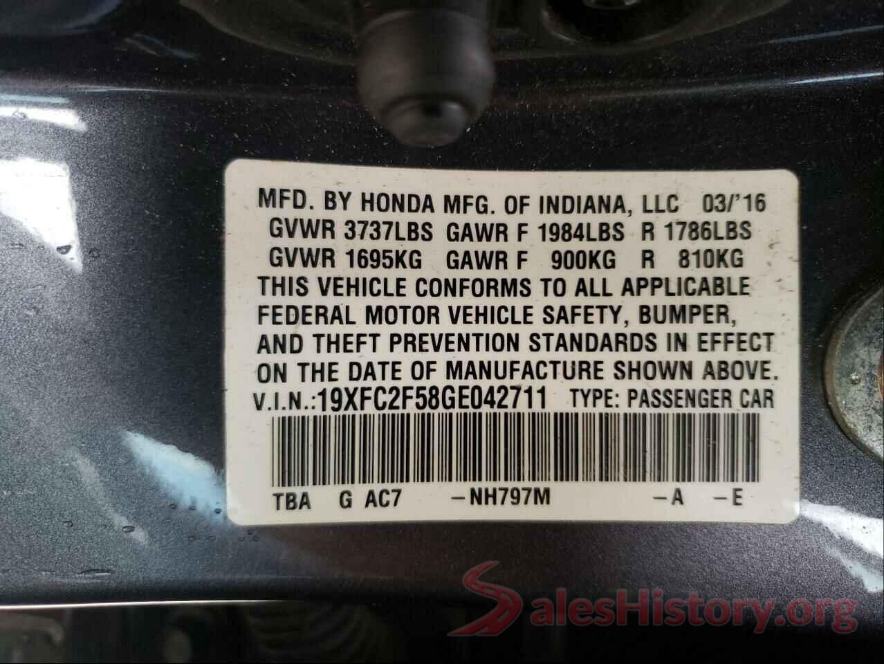 19XFC2F58GE042711 2016 HONDA CIVIC