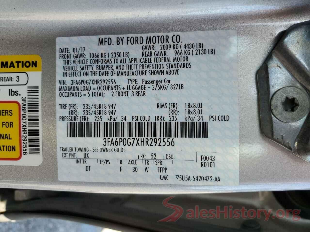 3FA6P0G7XHR292556 2017 FORD FUSION