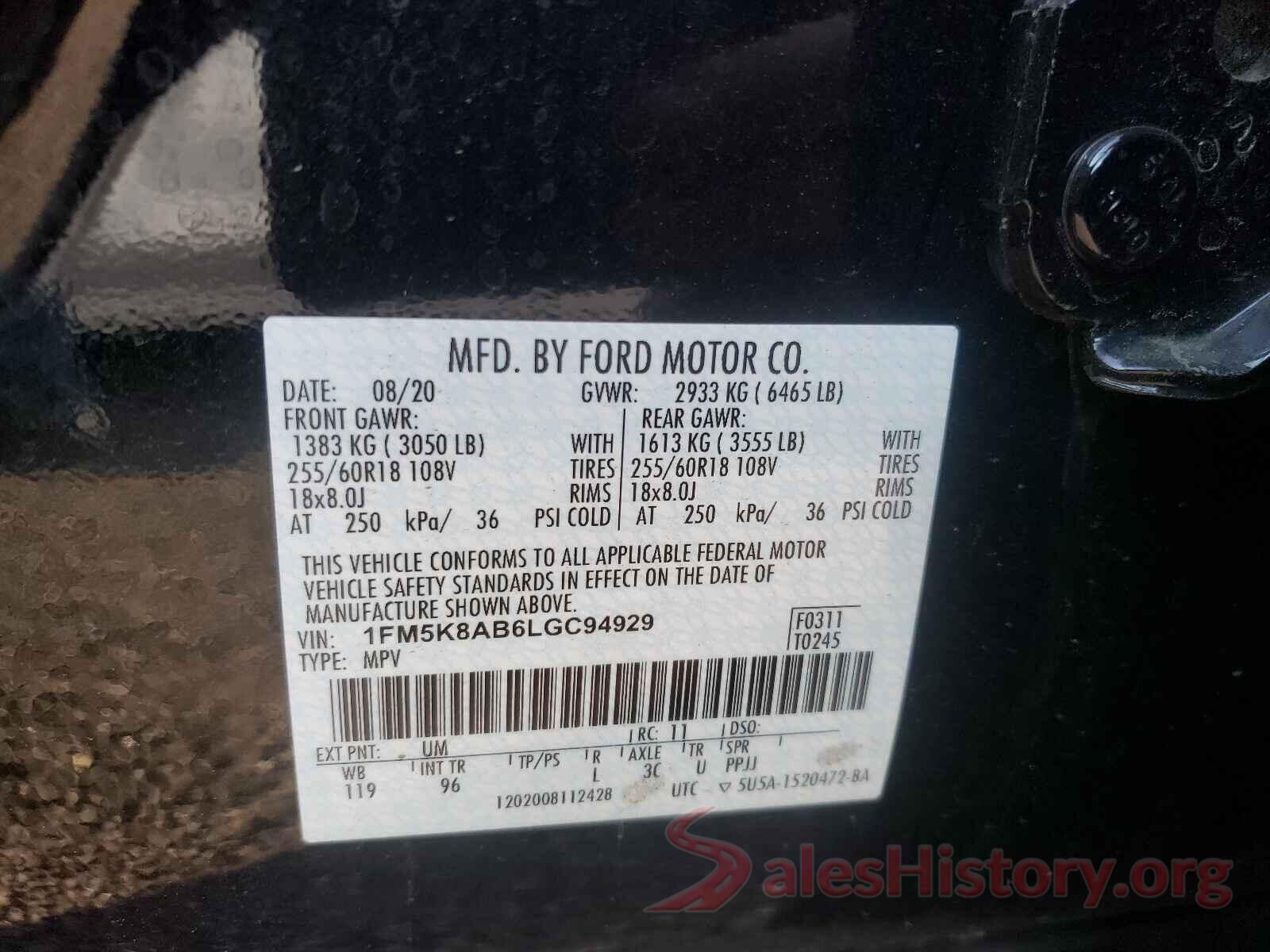 1FM5K8AB6LGC94929 2020 FORD EXPLORER