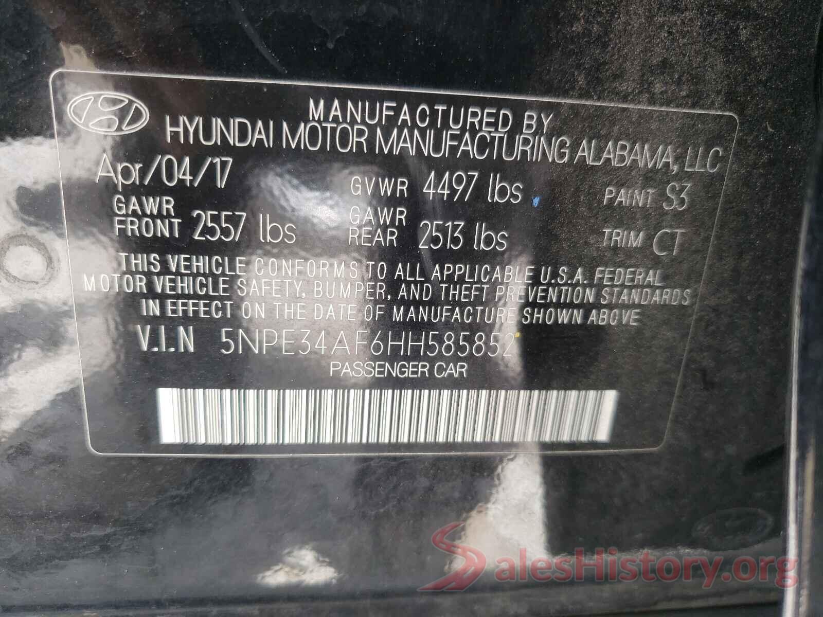 5NPE34AF6HH585852 2017 HYUNDAI SONATA