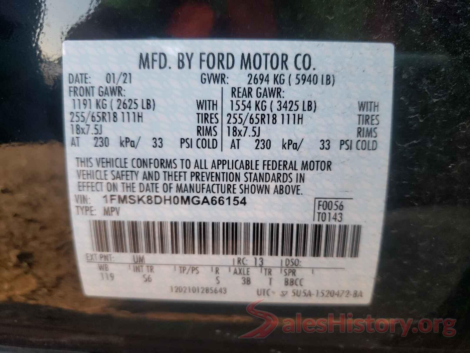 1FMSK8DH0MGA66154 2021 FORD EXPLORER