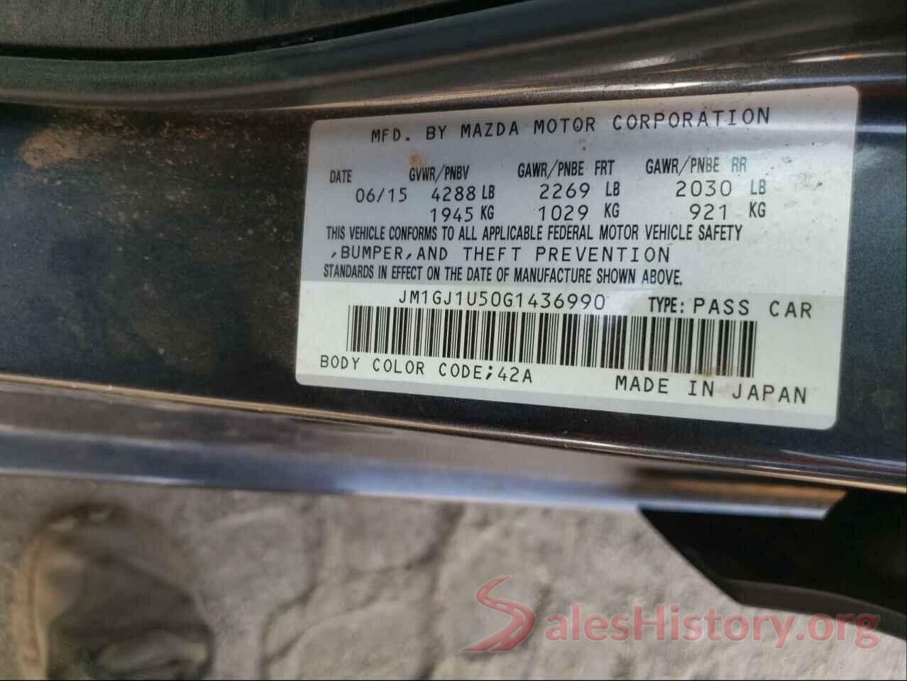 JM1GJ1U50G1436990 2016 MAZDA 6