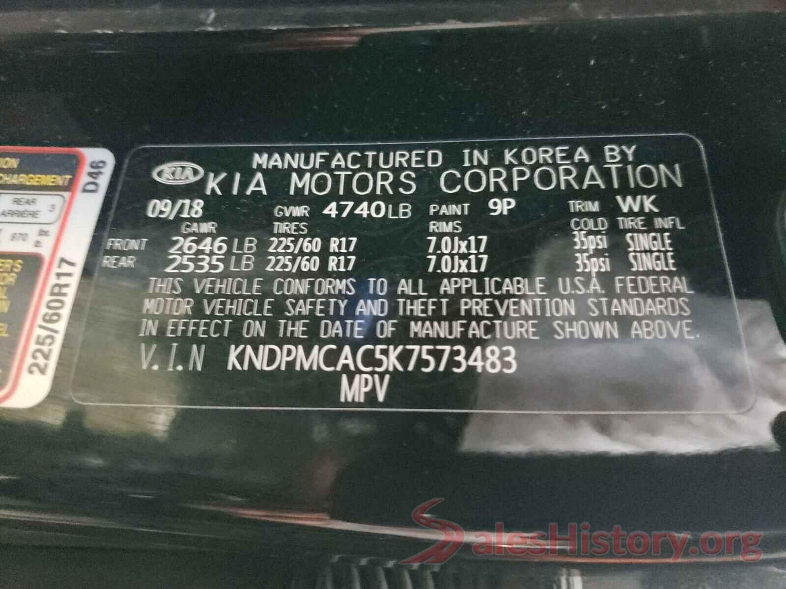 KNDPMCAC5K7573483 2019 KIA SPORTAGE