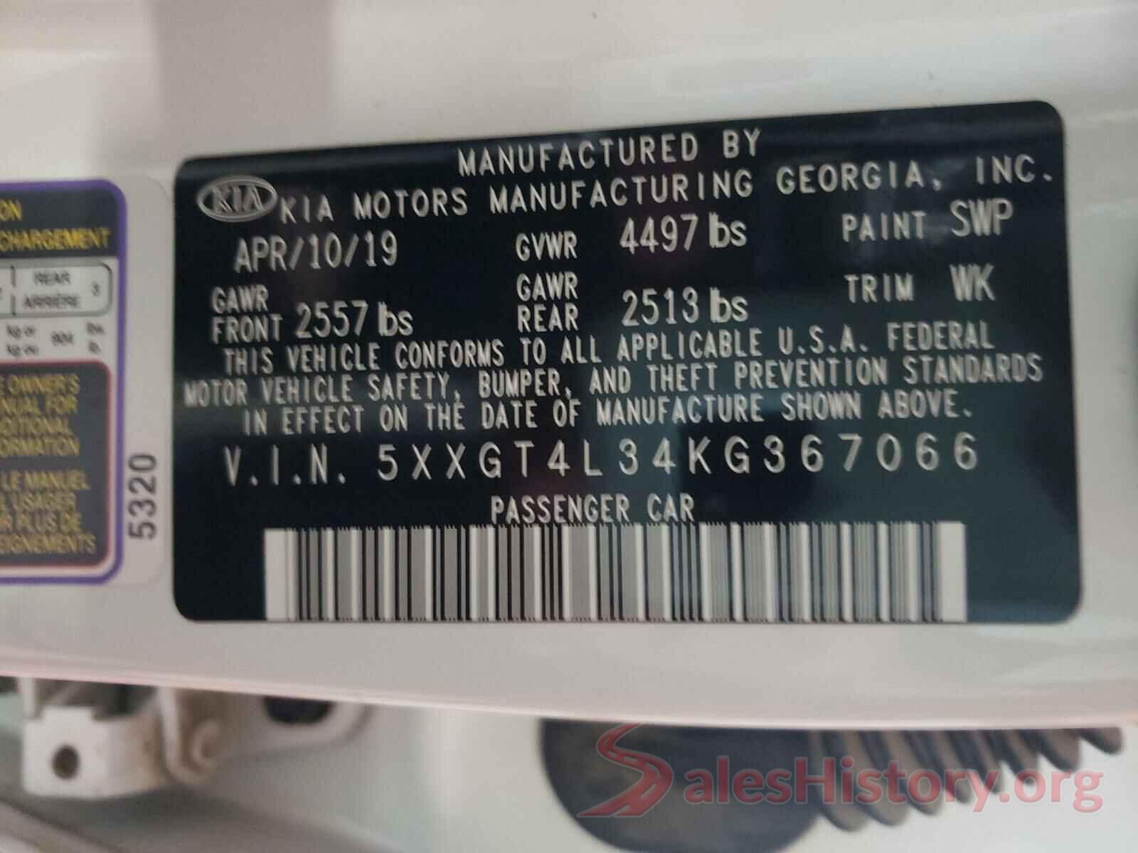 5XXGT4L34KG367066 2019 KIA OPTIMA