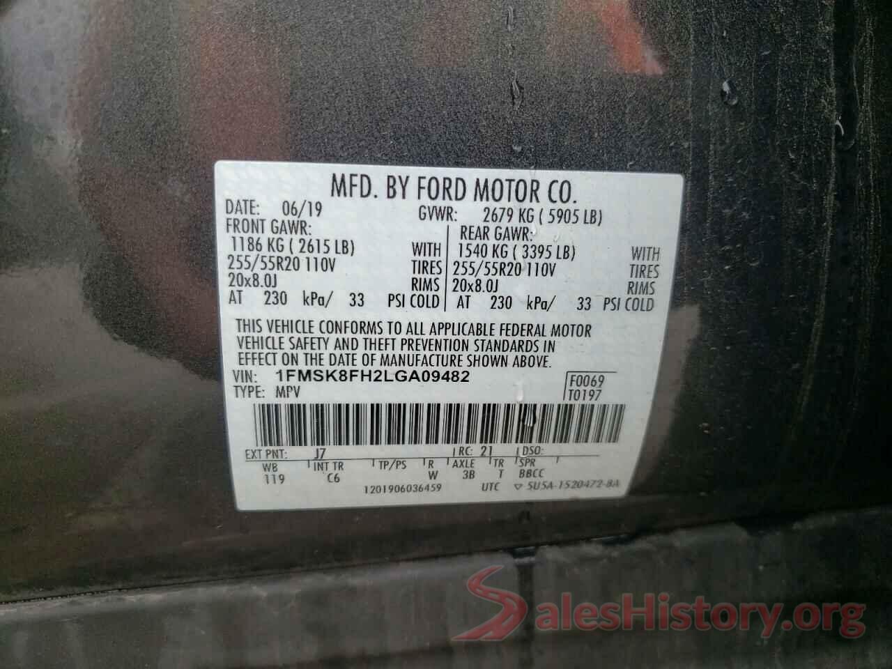 1FMSK8FH2LGA09482 2020 FORD EXPLORER