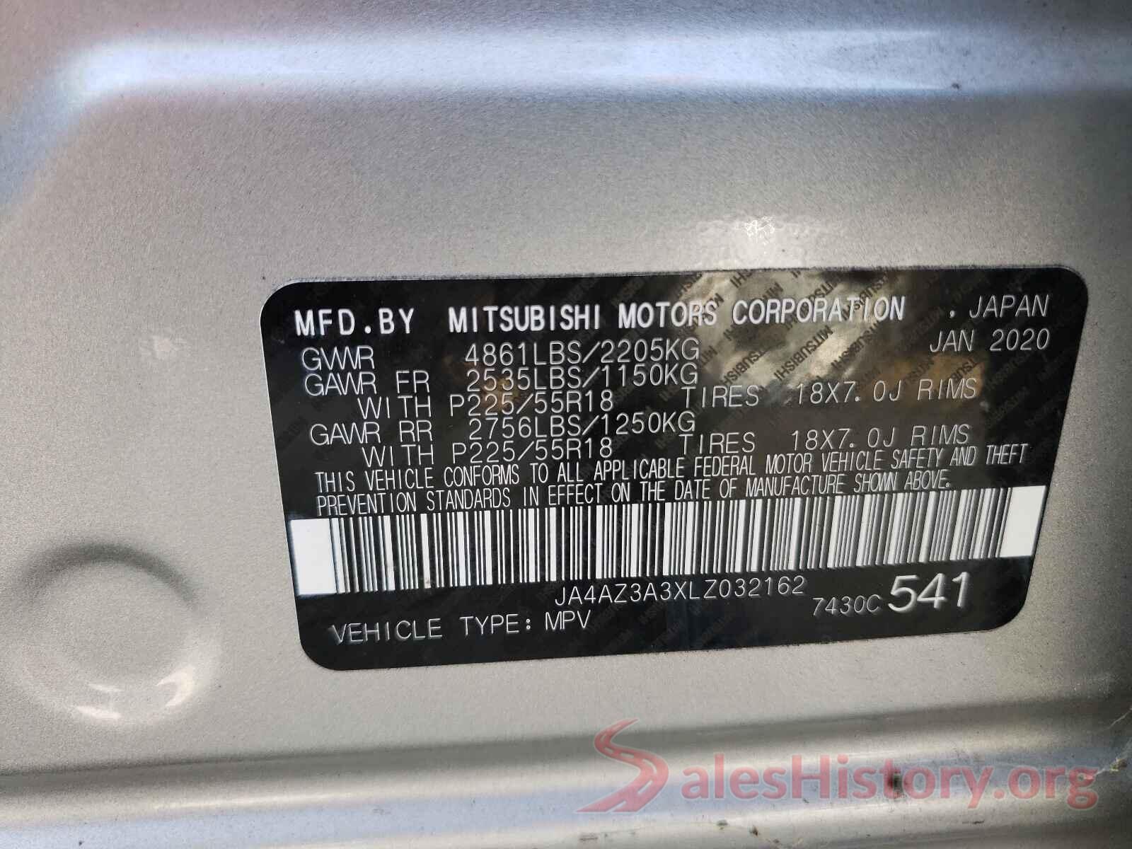 JA4AZ3A3XLZ032162 2020 MITSUBISHI OUTLANDER