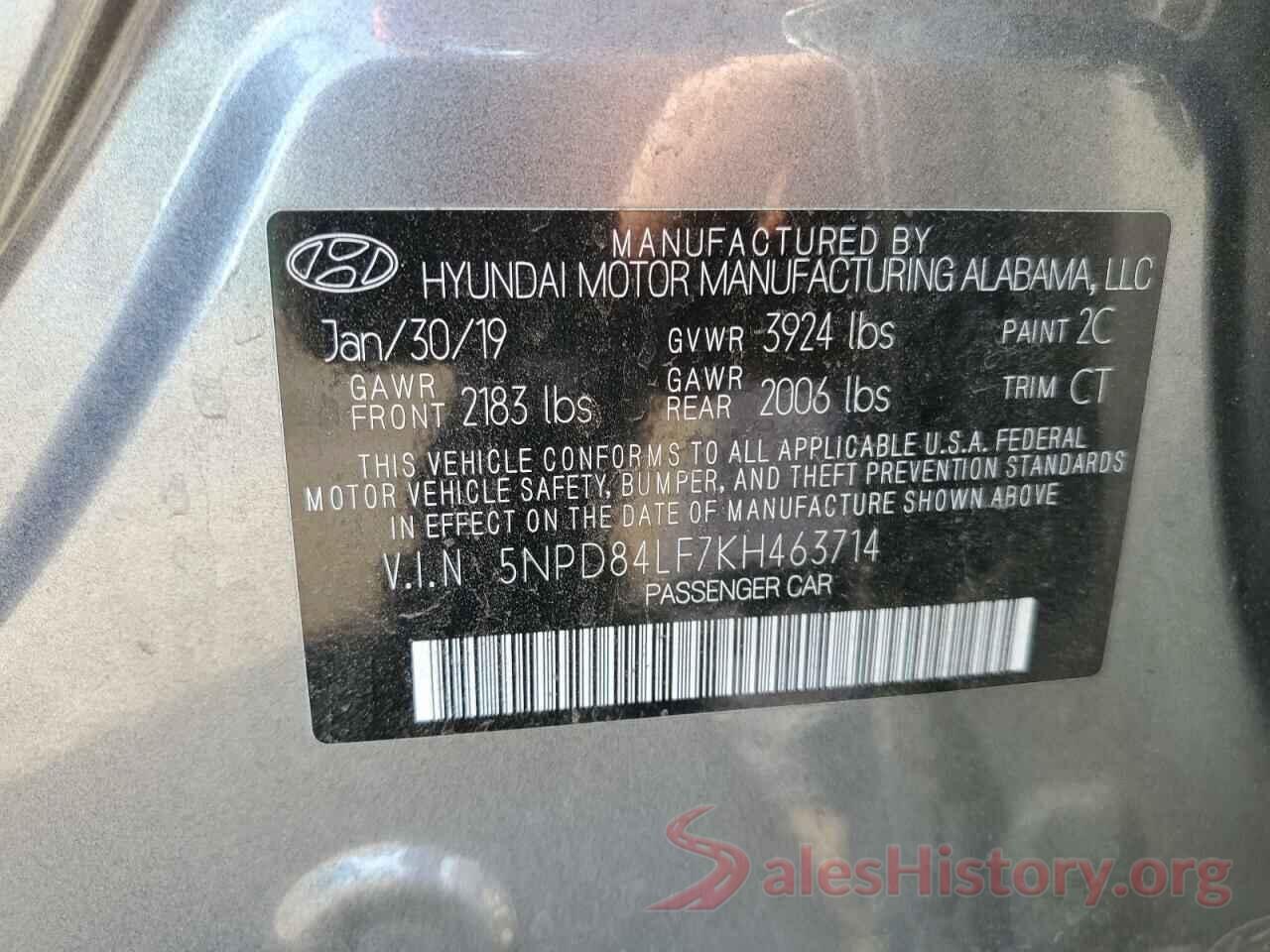 5NPD84LF7KH463714 2019 HYUNDAI ELANTRA