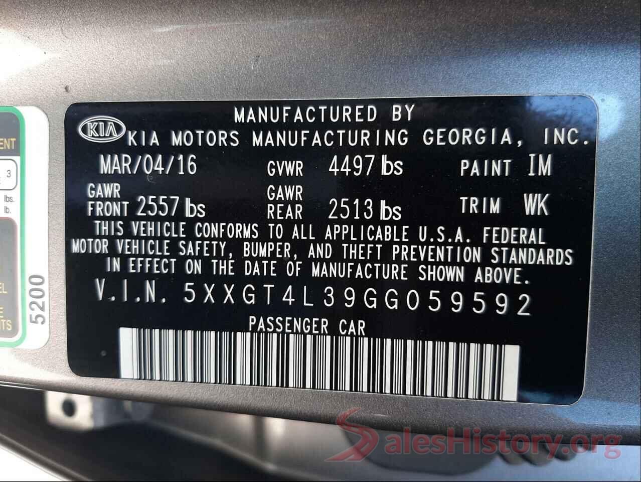 5XXGT4L39GG059592 2016 KIA OPTIMA