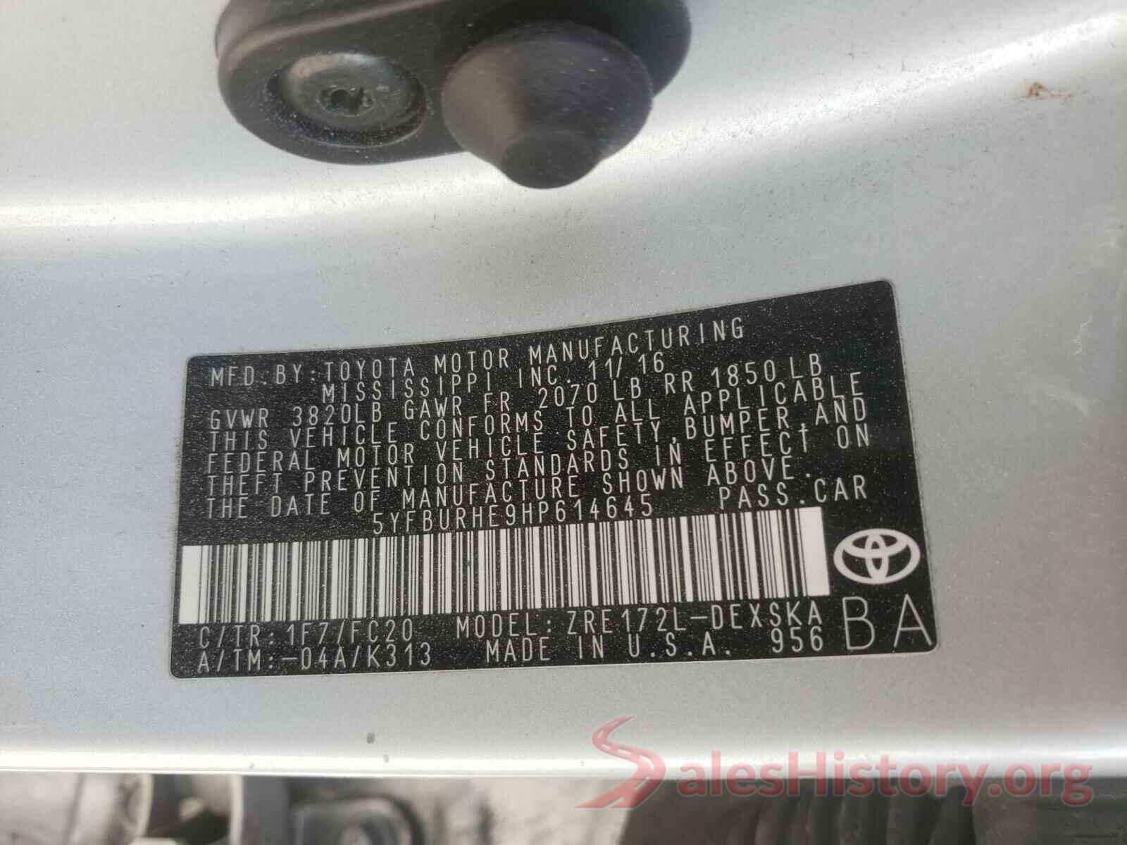 5YFBURHE9HP614645 2017 TOYOTA COROLLA