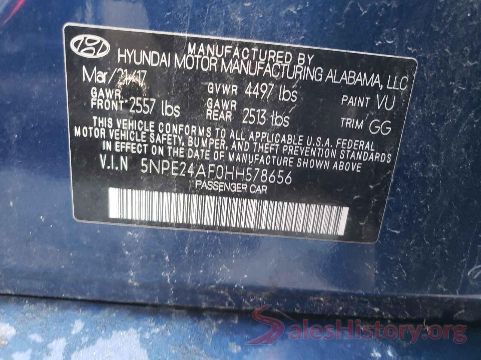 5NPE24AF0HH578656 2017 HYUNDAI SONATA