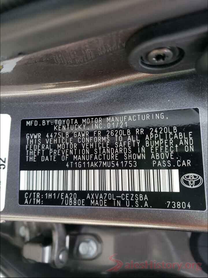 4T1G11AK7MU541753 2021 TOYOTA CAMRY