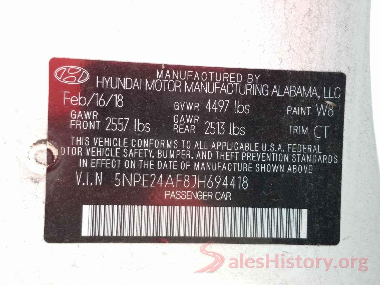 5NPE24AF8JH694418 2018 HYUNDAI SONATA