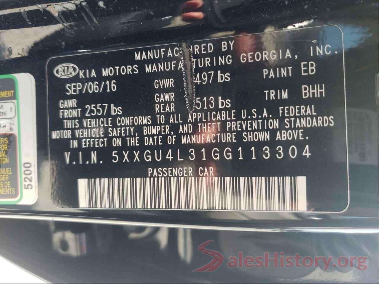 5XXGU4L31GG113304 2016 KIA OPTIMA