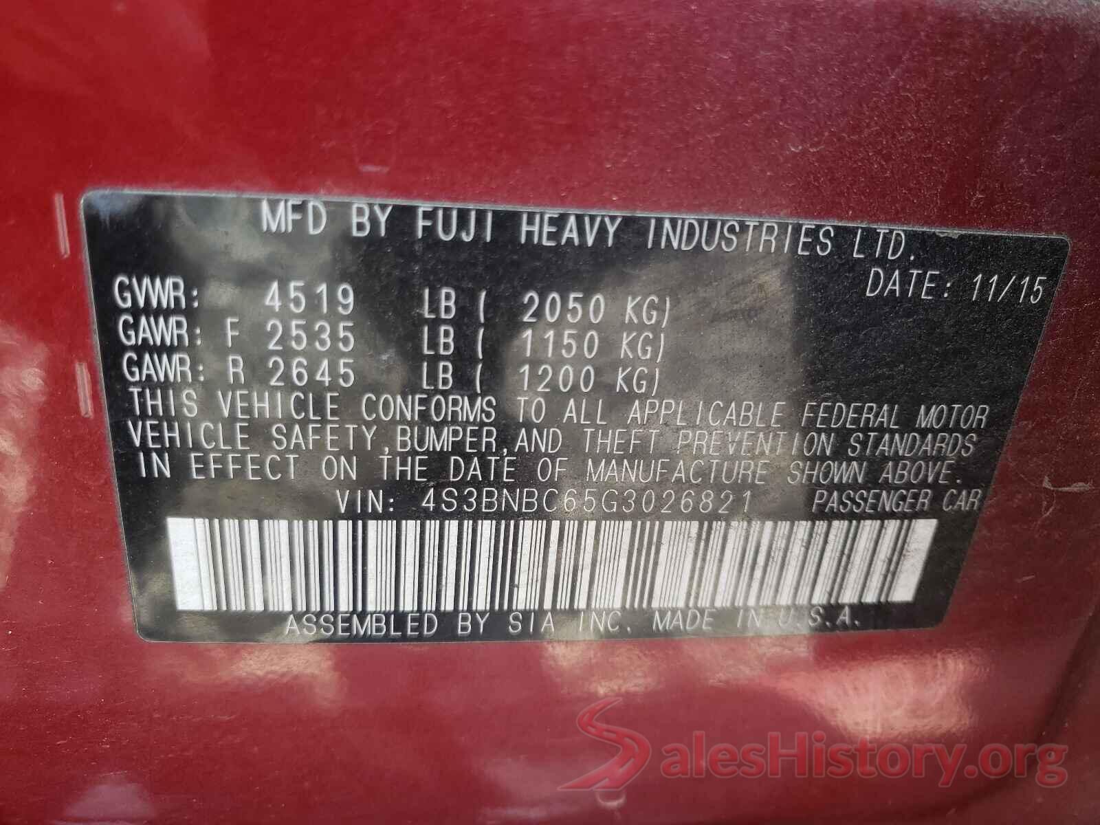 4S3BNBC65G3026821 2016 SUBARU LEGACY