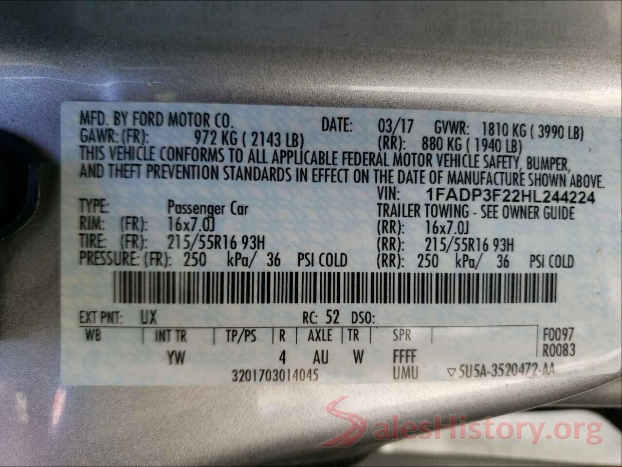 1FADP3F22HL244224 2017 FORD FOCUS