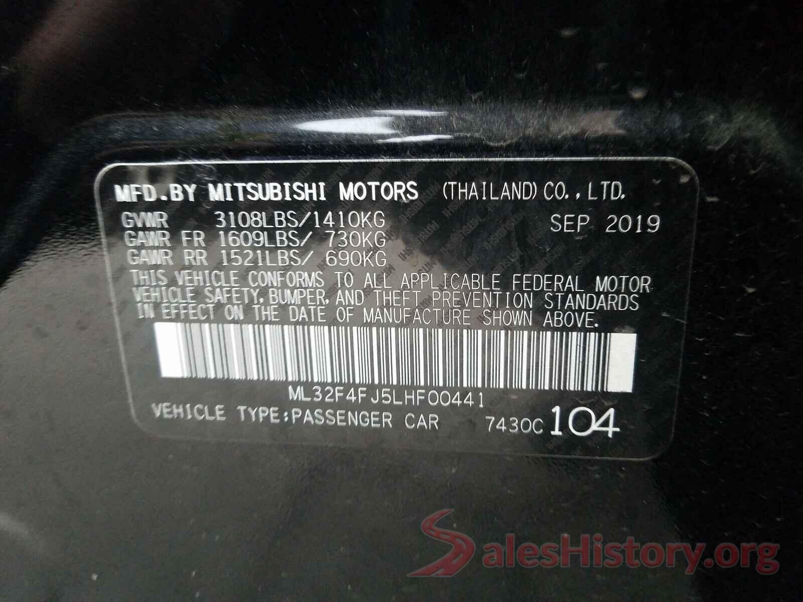 ML32F4FJ5LHF00441 2020 MITSUBISHI MIRAGE