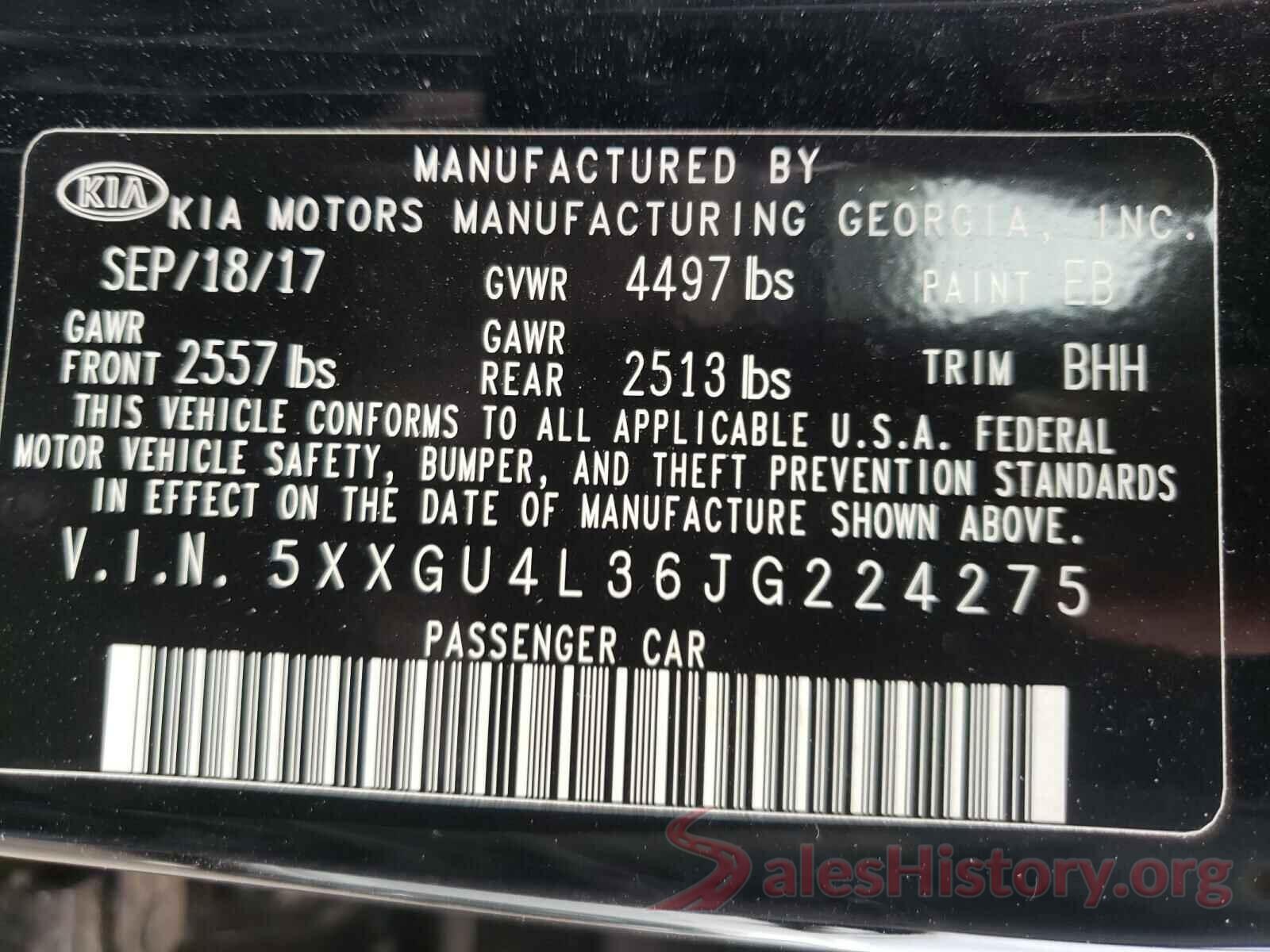 5XXGU4L36JG224275 2018 KIA OPTIMA