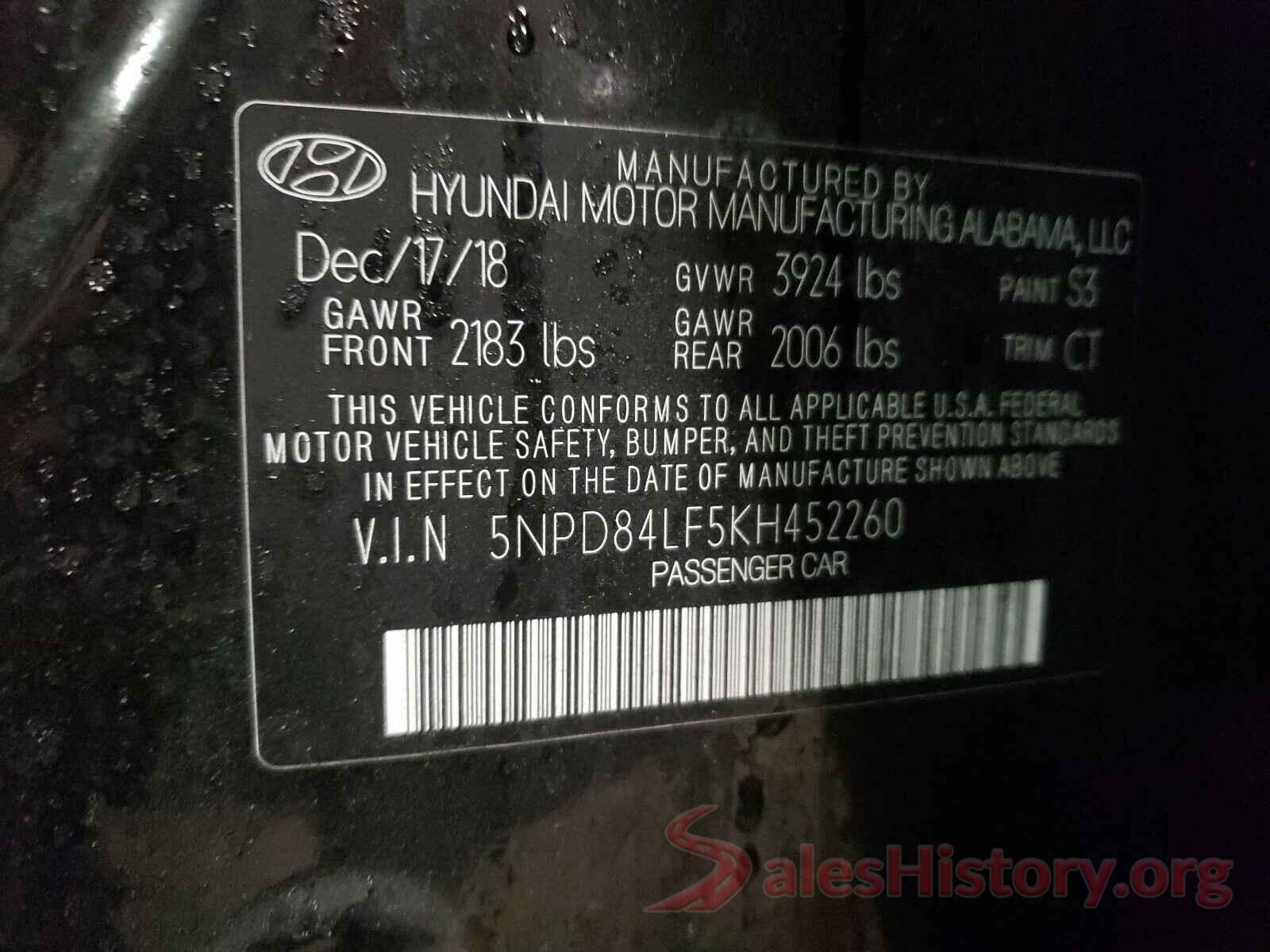 5NPD84LF5KH452260 2019 HYUNDAI ELANTRA