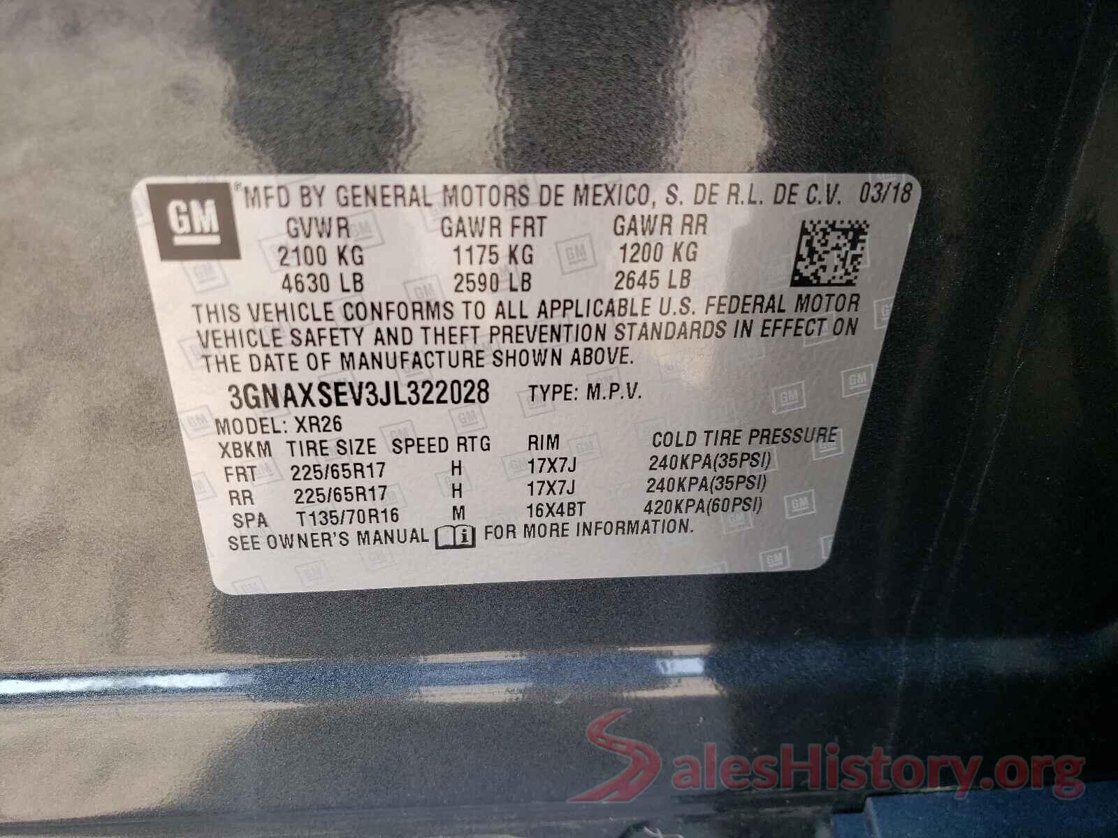 3GNAXSEV3JL322028 2018 CHEVROLET EQUINOX