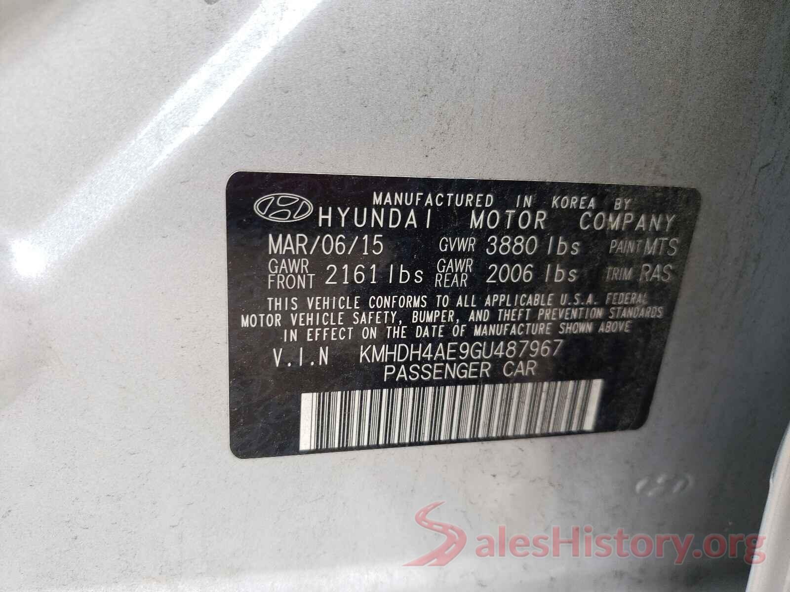 KMHDH4AE9GU487967 2016 HYUNDAI ELANTRA