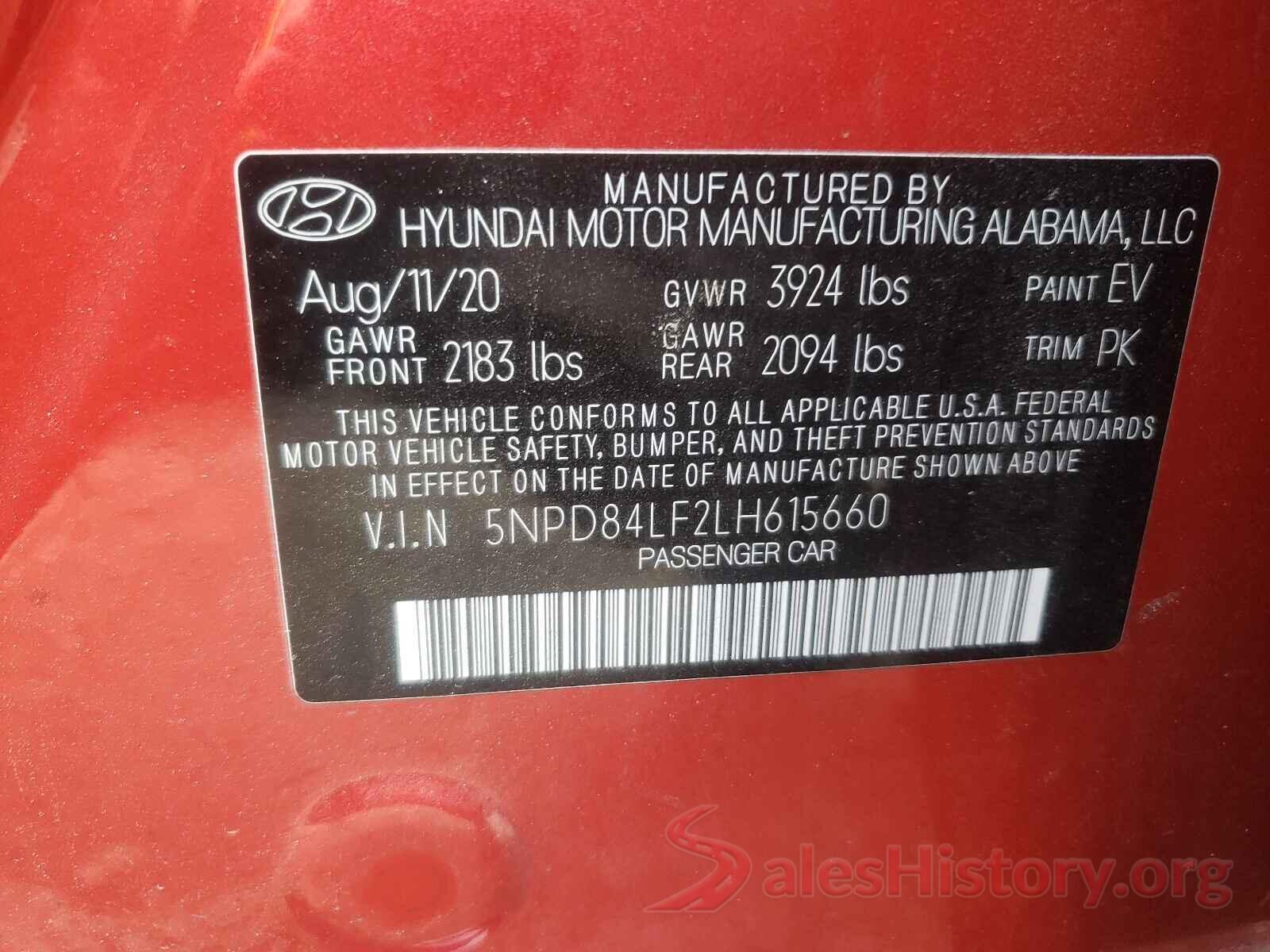 5NPD84LF2LH615660 2020 HYUNDAI ELANTRA