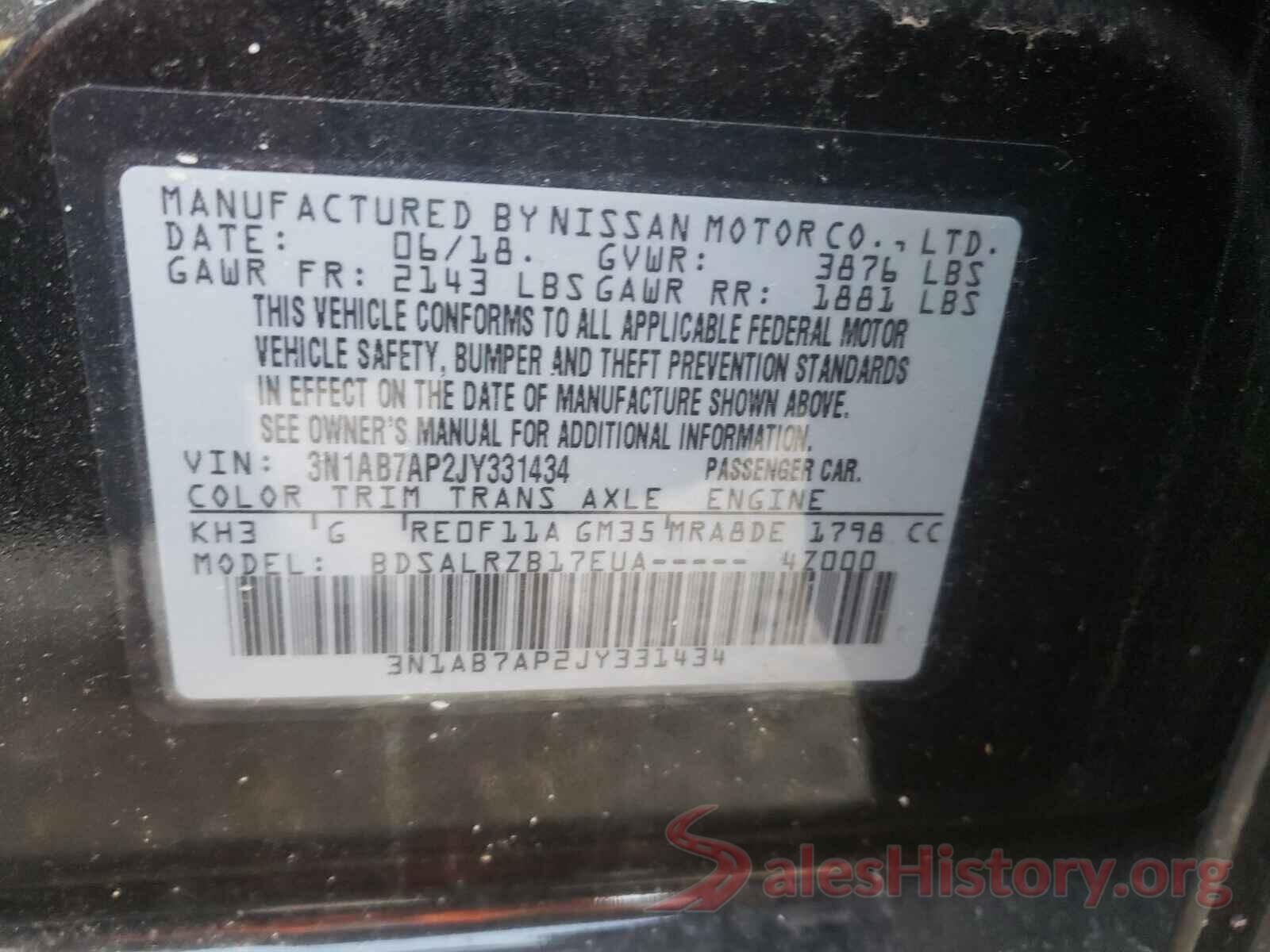 3N1AB7AP2JY331434 2018 NISSAN SENTRA