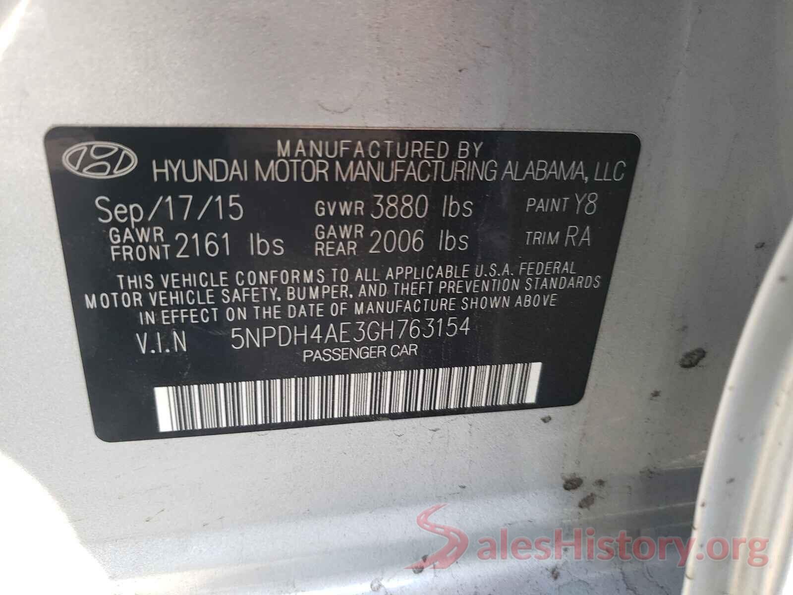 5NPDH4AE3GH763154 2016 HYUNDAI ELANTRA