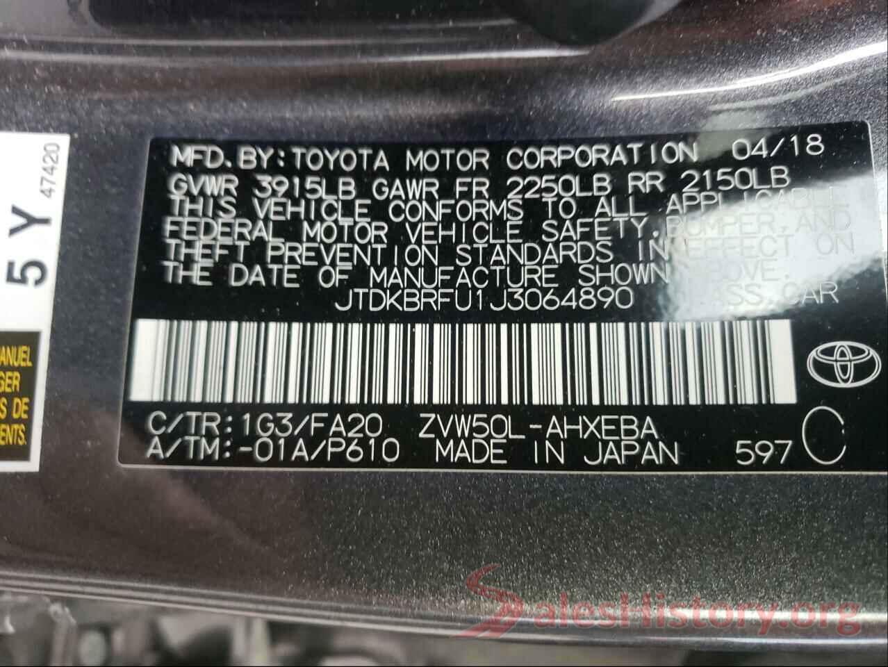 JTDKBRFU1J3064890 2018 TOYOTA PRIUS