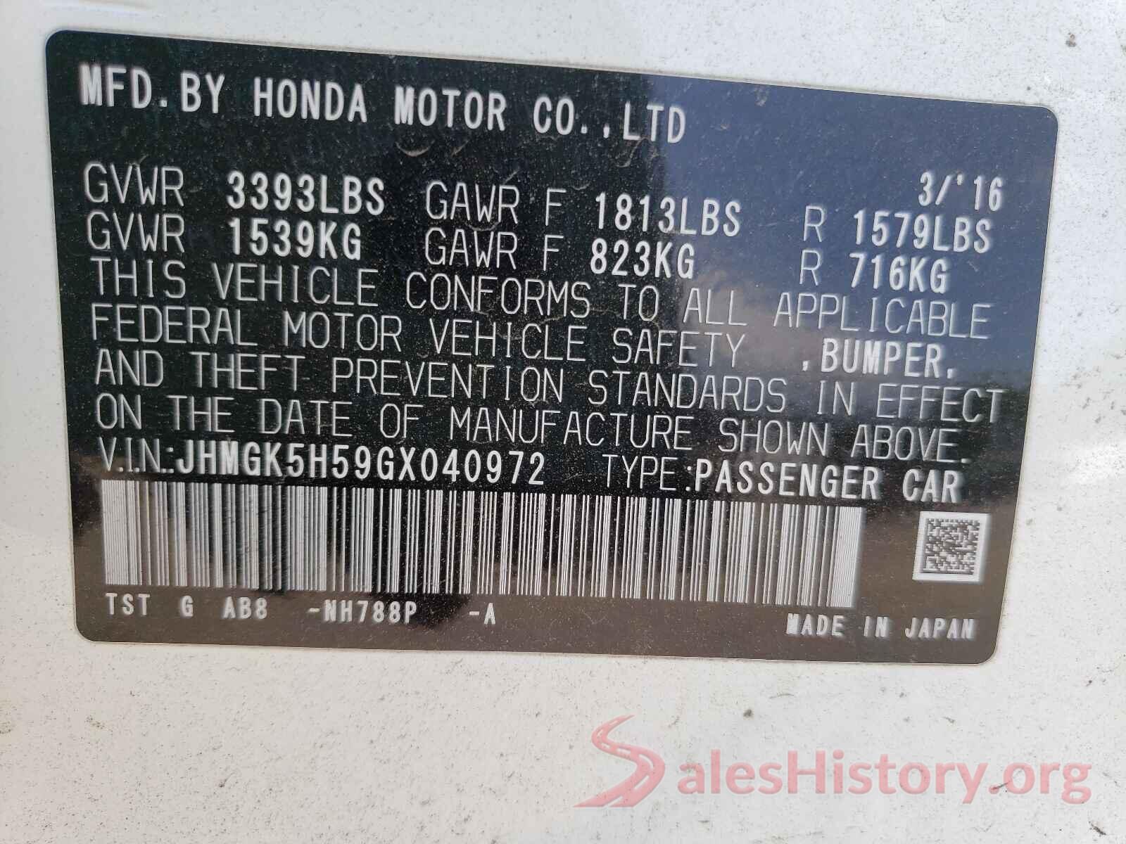 JHMGK5H59GX040972 2016 HONDA FIT