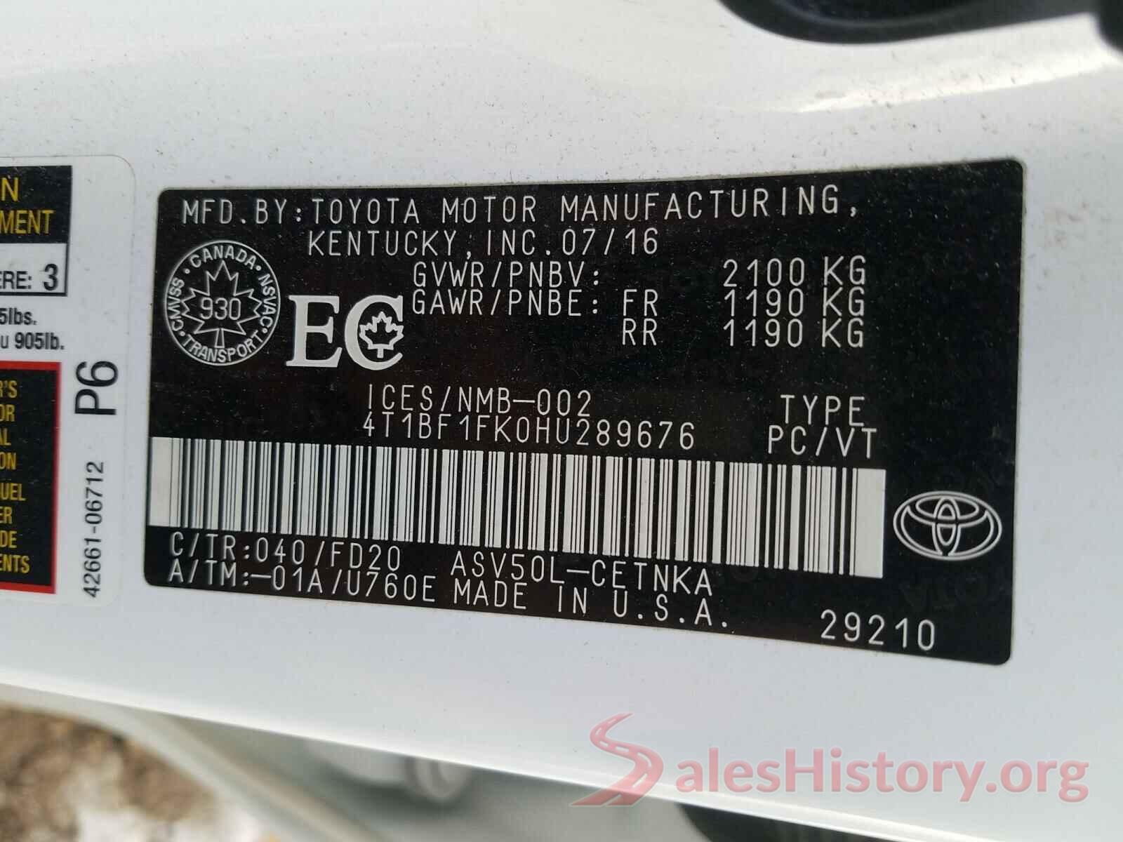 4T1BF1FK0HU289676 2017 TOYOTA CAMRY