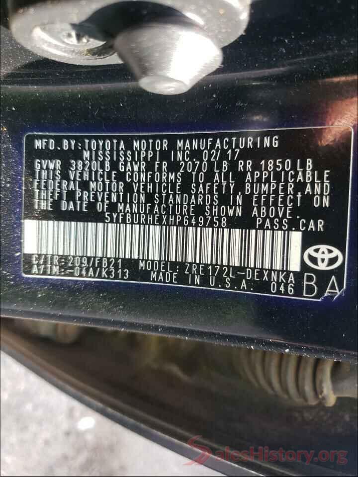 5YFBURHEXHP649758 2017 TOYOTA COROLLA