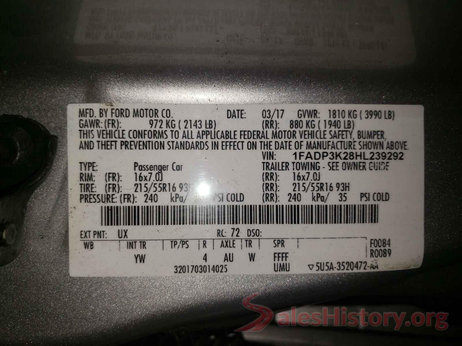 1FADP3K28HL239292 2017 FORD FOCUS