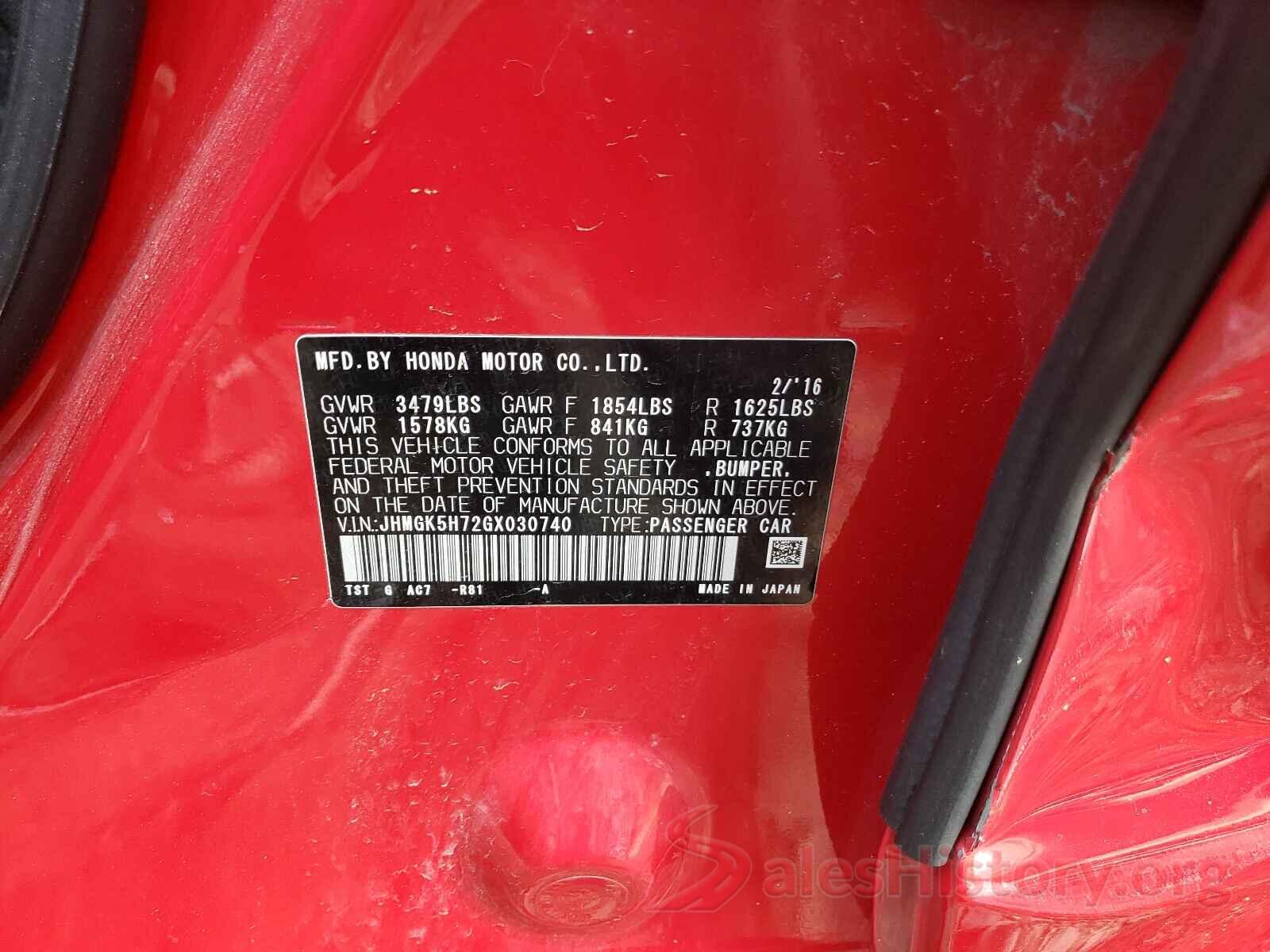 JHMGK5H72GX030740 2016 HONDA FIT