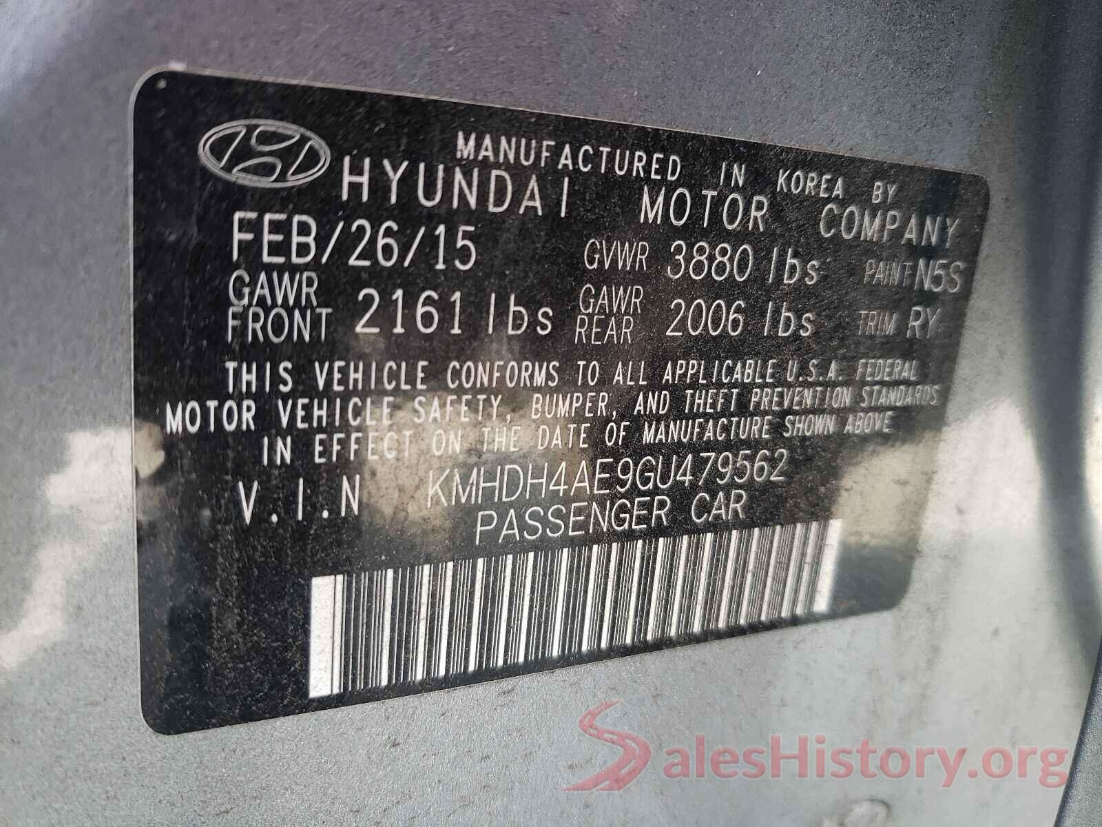 KMHDH4AE9GU479562 2016 HYUNDAI ELANTRA