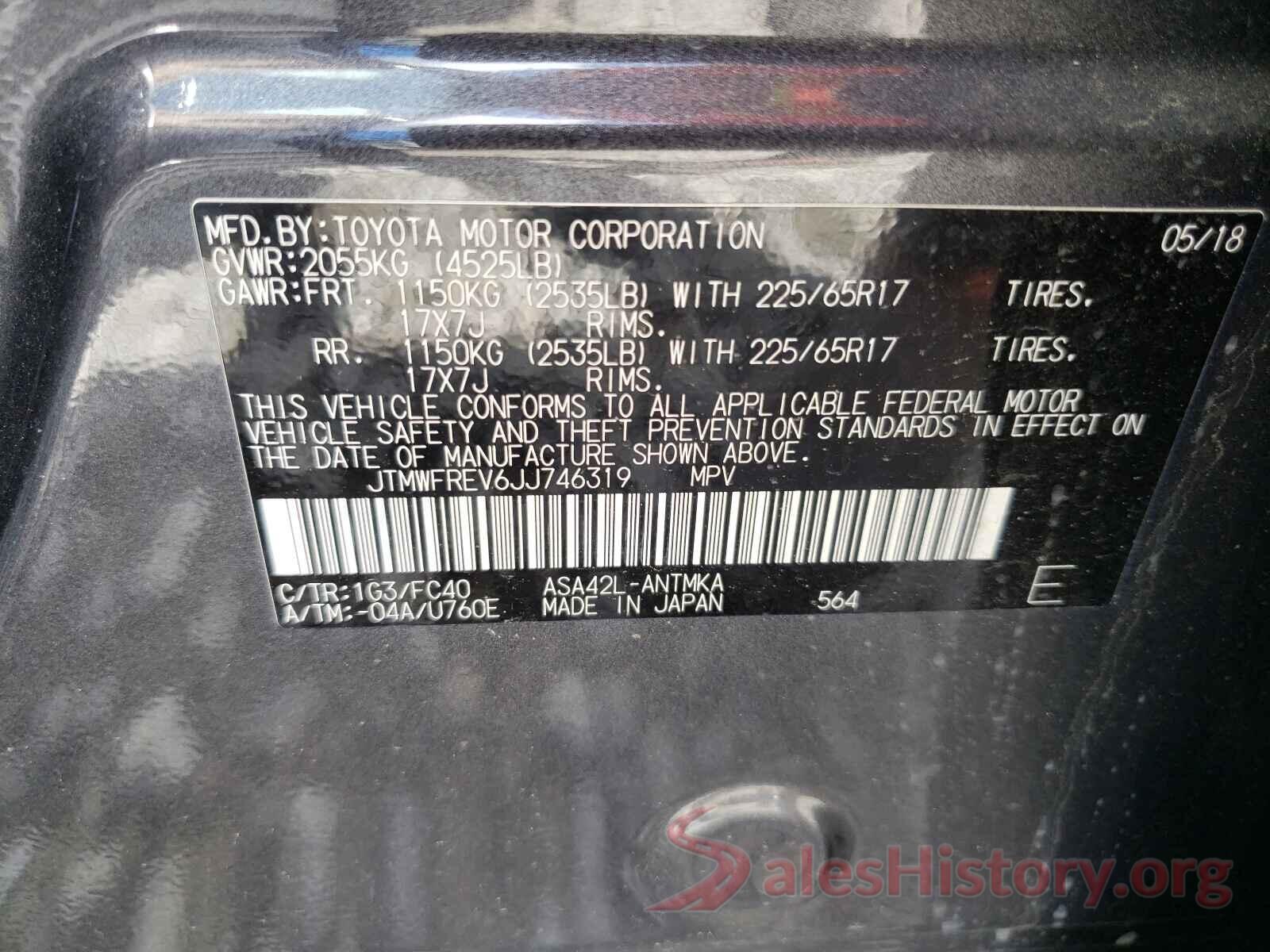 JTMWFREV6JJ746319 2018 TOYOTA RAV4