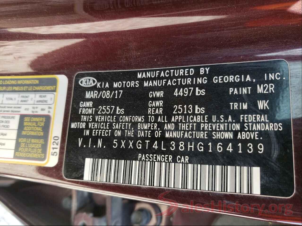 5XXGT4L38HG164139 2017 KIA OPTIMA