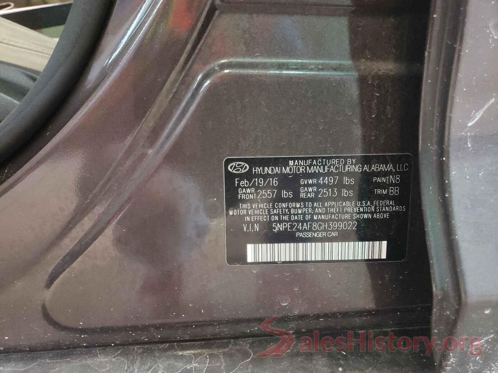 5NPE24AF8GH399022 2016 HYUNDAI SONATA