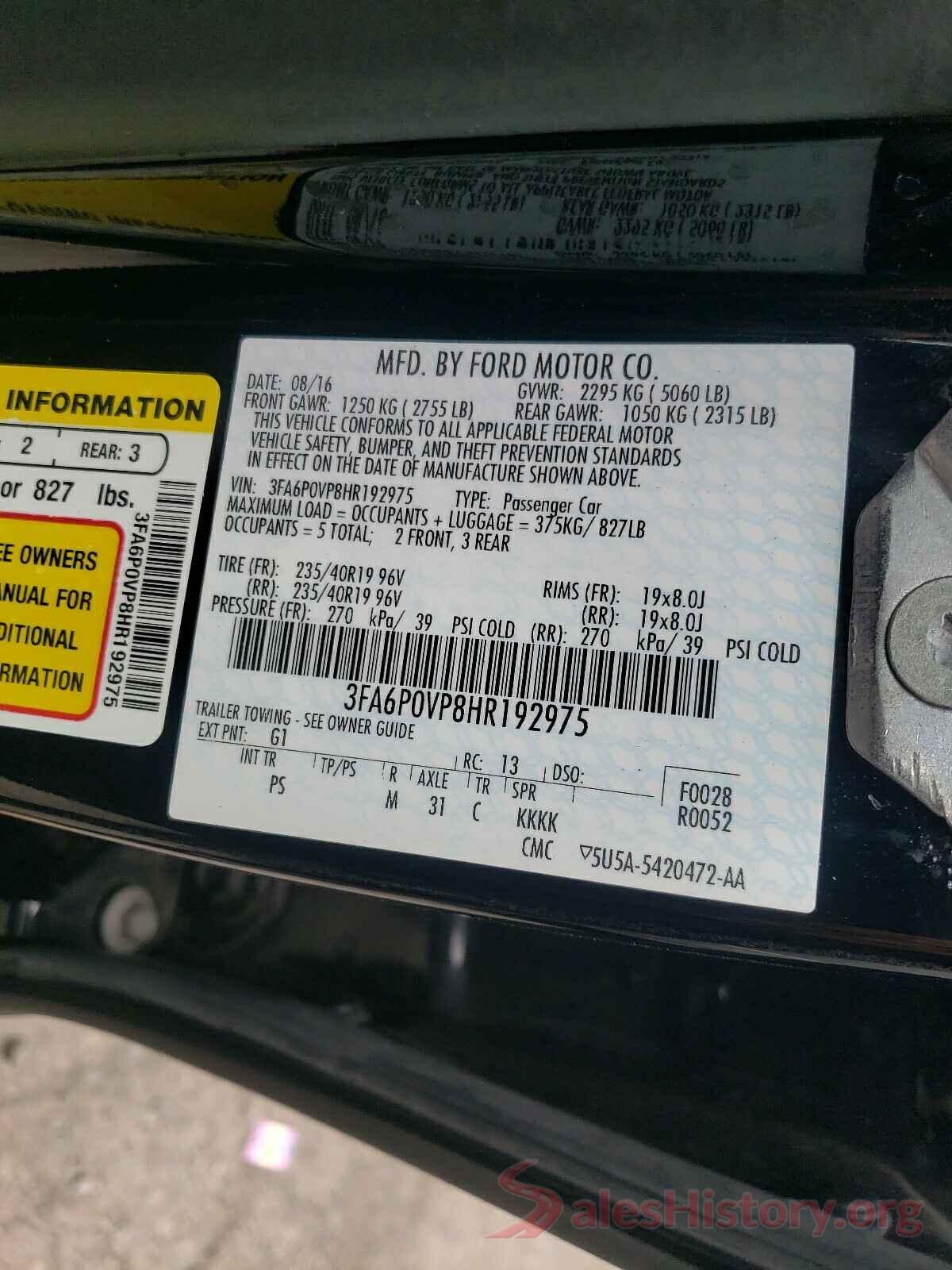 3FA6P0VP8HR192975 2017 FORD FUSION