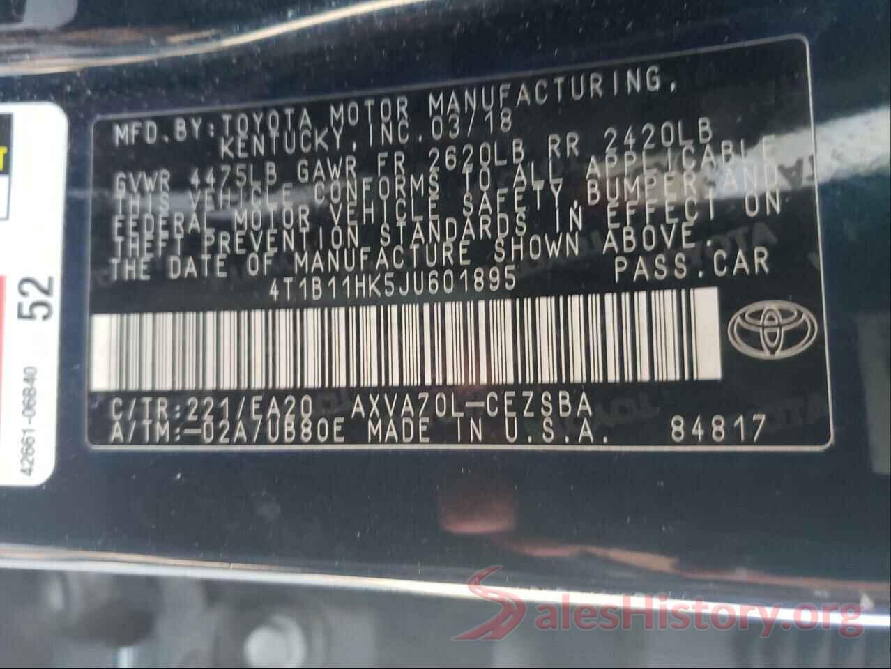 4T1B11HK5JU601895 2018 TOYOTA CAMRY