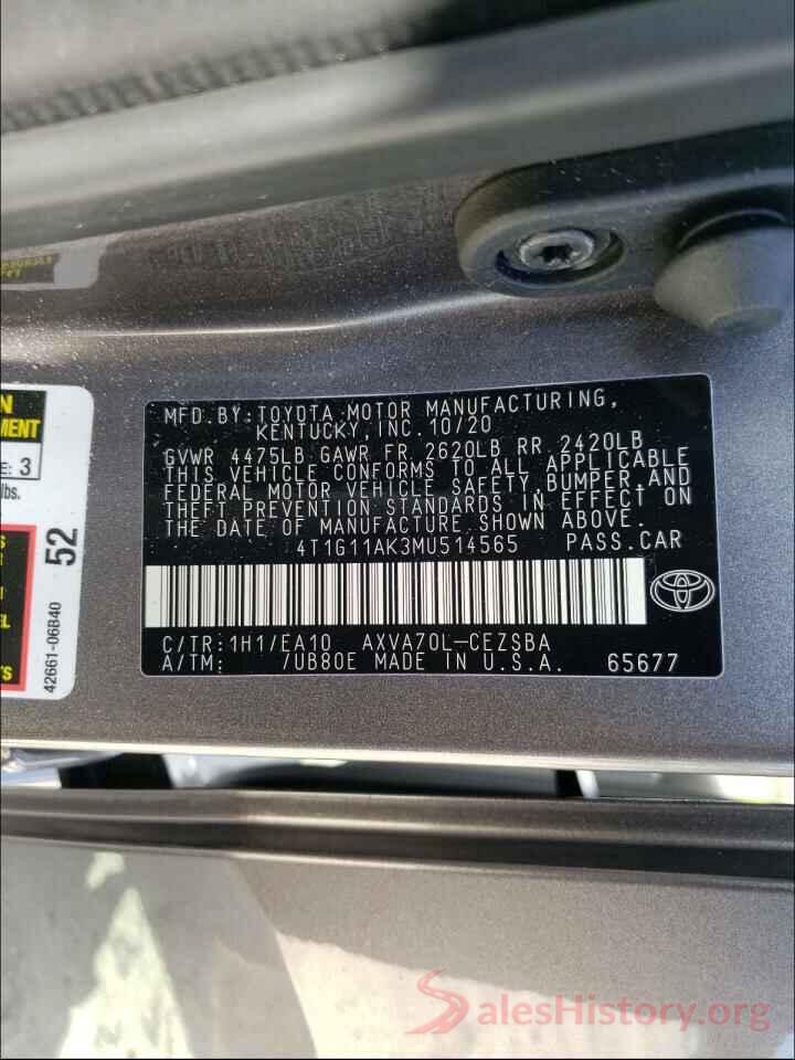 4T1G11AK3MU514565 2021 TOYOTA CAMRY