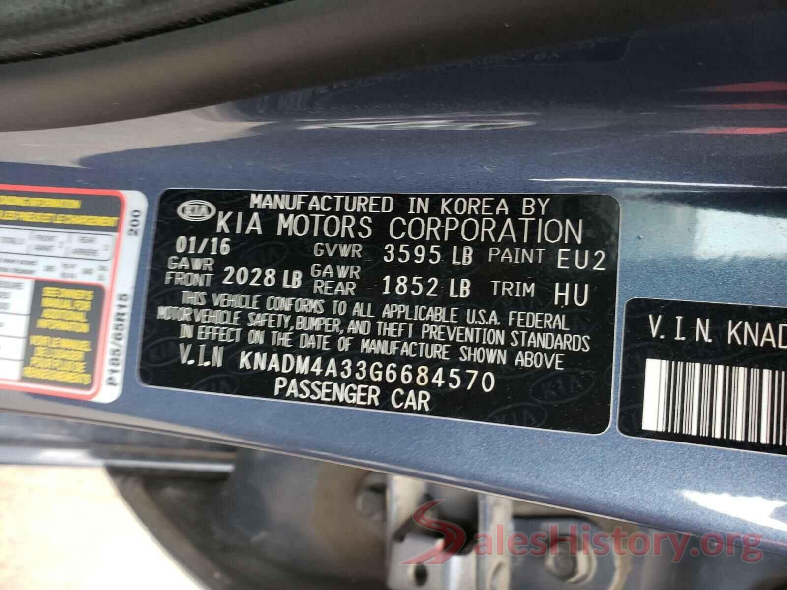 KNADM4A33G6684570 2016 KIA RIO