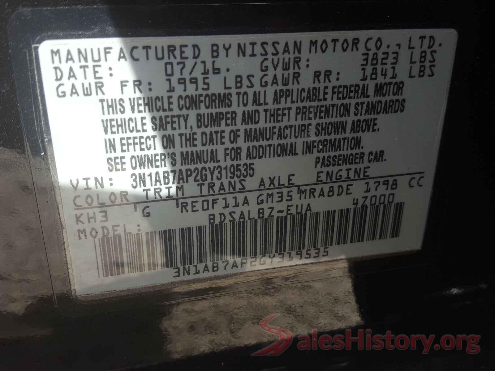 3N1AB7AP2GY319535 2016 NISSAN SENTRA