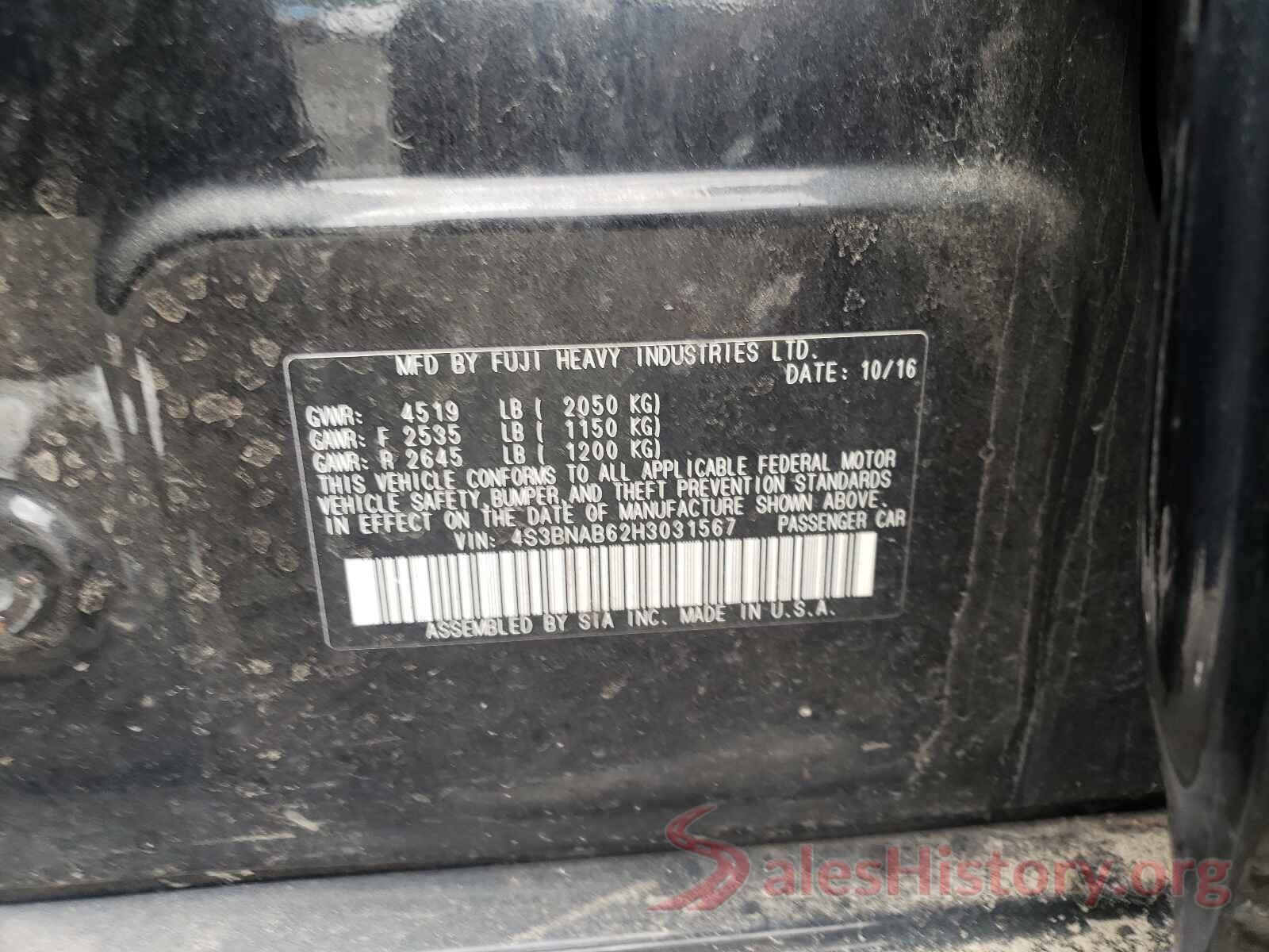 4S3BNAB62H3031567 2017 SUBARU LEGACY