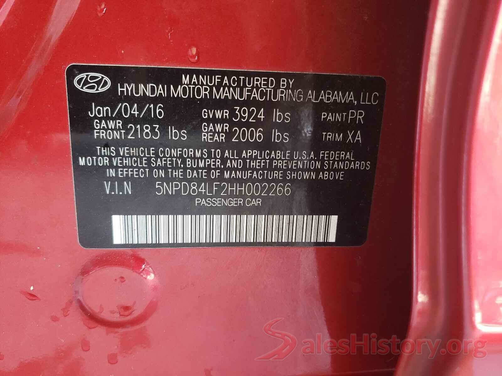 5NPD84LF2HH002266 2017 HYUNDAI ELANTRA