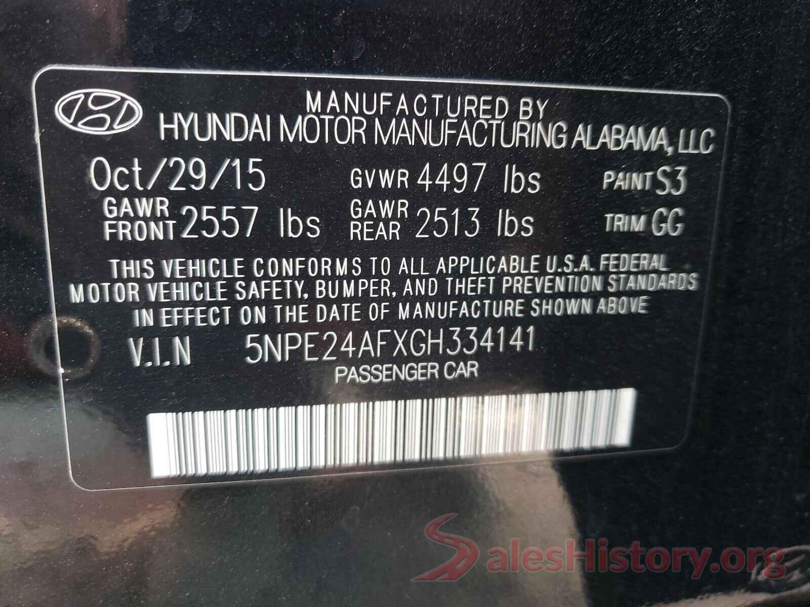 5NPE24AFXGH334141 2016 HYUNDAI SONATA