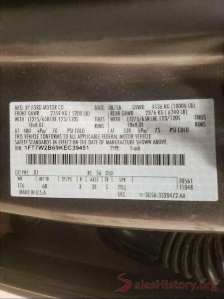 1FT7W2B69KEC39451 2019 FORD F250