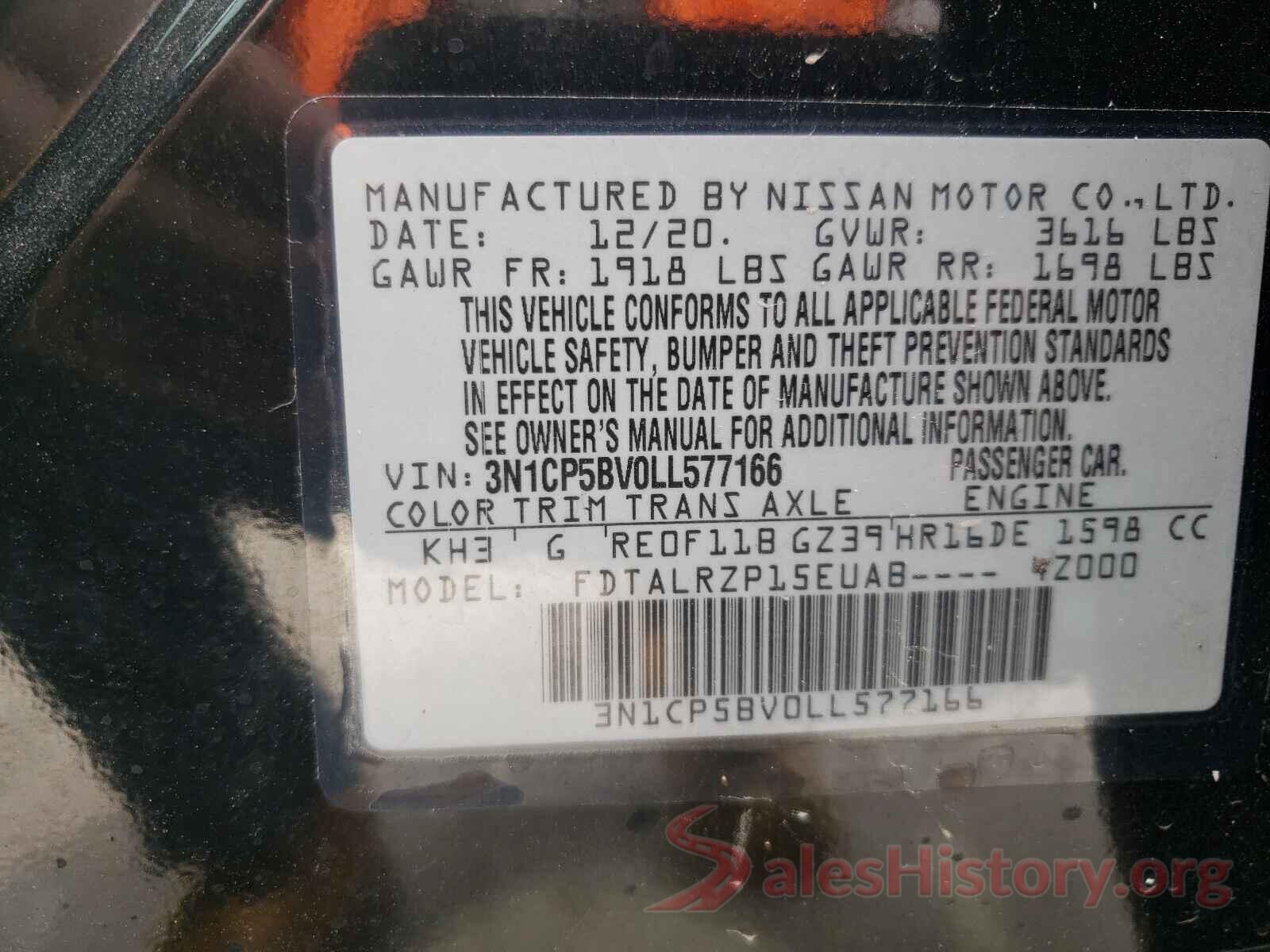 3N1CP5BV0LL577166 2020 NISSAN KICKS